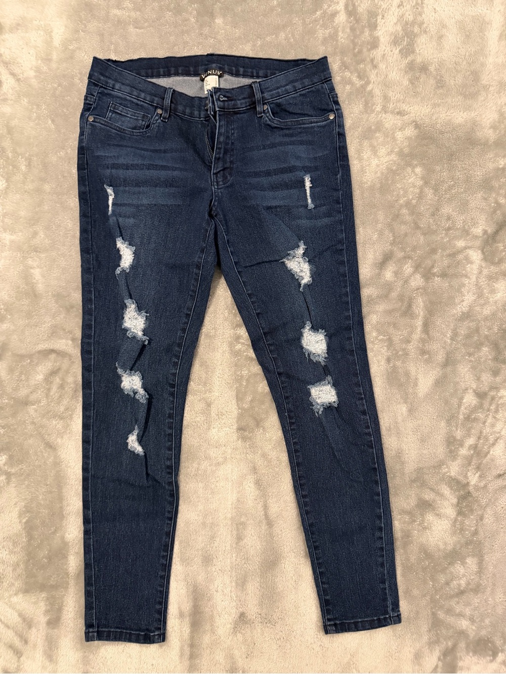 VENUS Size 12 Distressed Shredded Destroyed Dark Wash Skinny Jeans